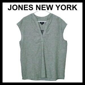 NWT JONES NEW YORK Basil green linen blend cap sleeve casual top